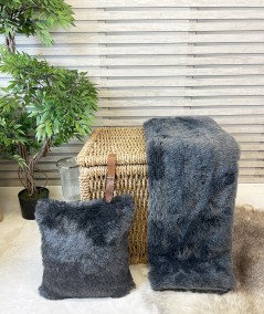 Economy, plain grey faux fur throw with matching cushion