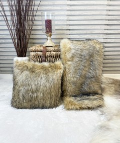 Long haired faux fur blanket and cushion