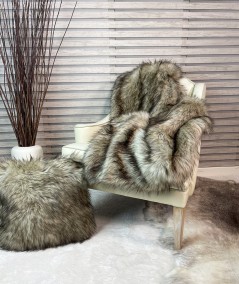 Luxury long haired faux fur blanket with matching cushion