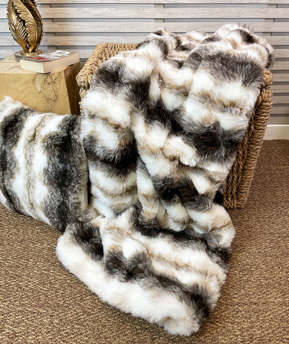 Italian Wolf faux fur throw and matching cushion