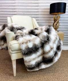 White and brown striped fake fur throw