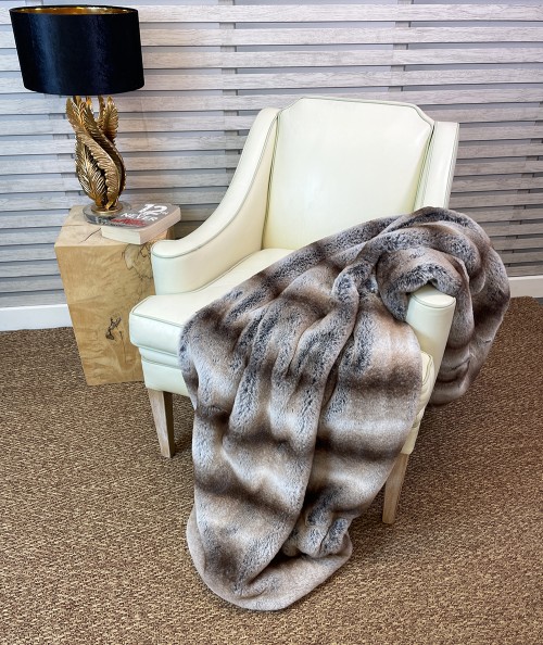 Luxury striped faux fur throw