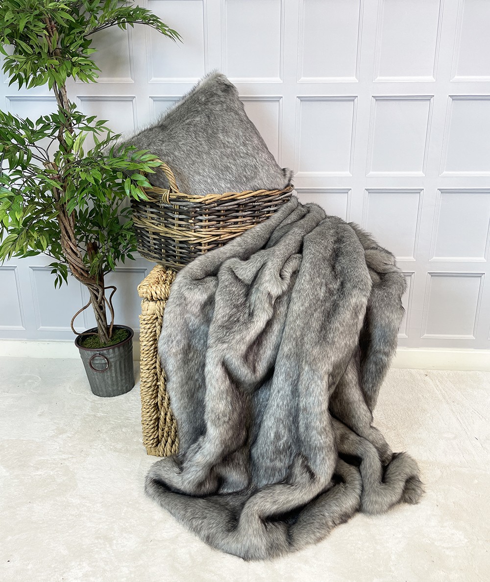 Winter Roe faux fur throw with Winter Roe cushion