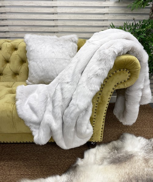 Silver Fox faux fur throw with matching fur cushion