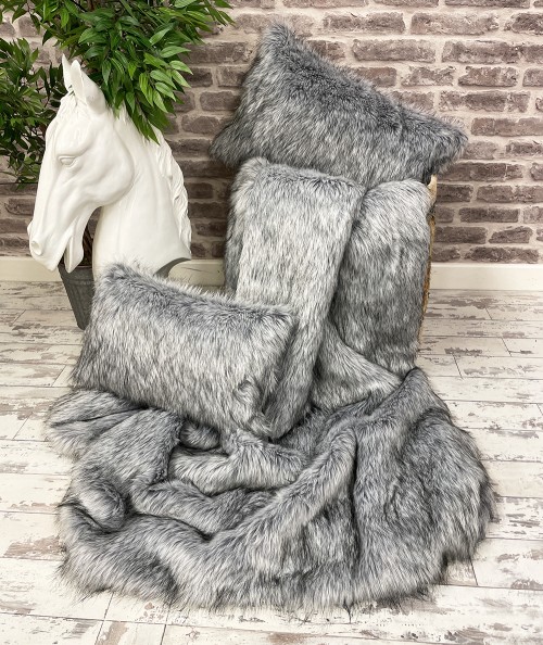 Long haired silver grey faux fur blanket