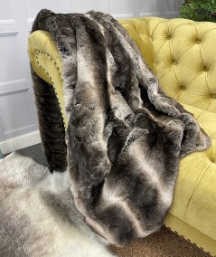 Large brown and beige striped fur throw