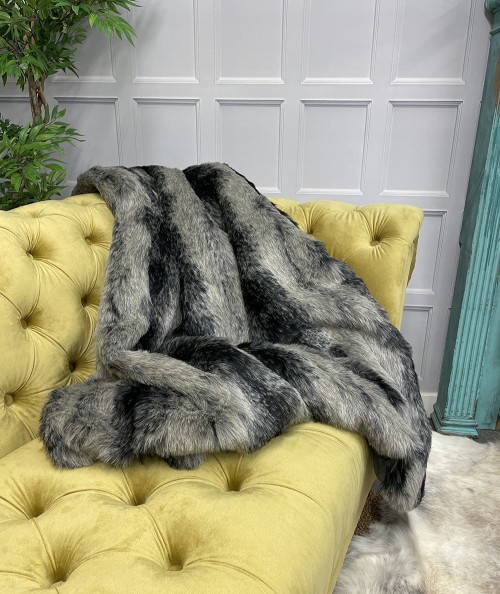 Black Wolf Faux Fur Throw