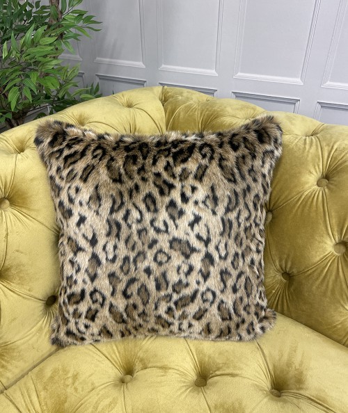 Amur Leopard animal print faux fur cushion