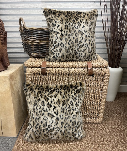 Faux fur leopard print cushion