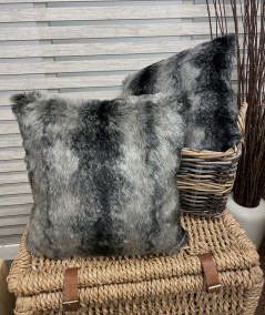 Economy faux fur cushion with grey and black stripes