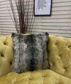 Square fur cushion cover in striped Black Wolf design