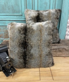 Grey Wolf faux fur cushions