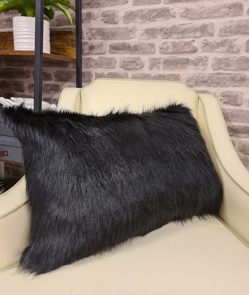 Rectangular black furry cushion