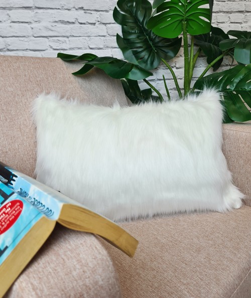 Deluxe Polar rectangular faux fur cushion in off white colour