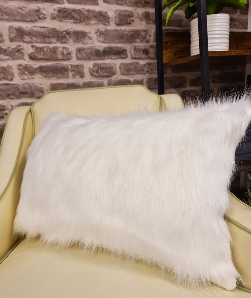 Off white rectangular fur cushion