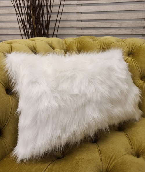 Rectangular white furry cushion