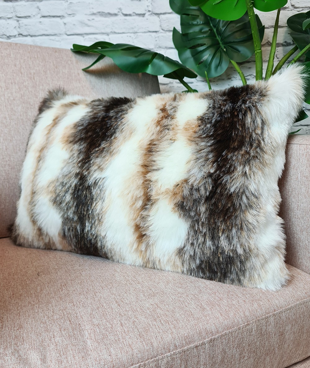 Italian Wolf rectangular fur cushion