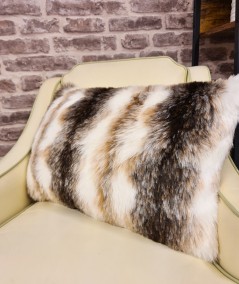 Brown and cream striped fur rectangular cushions