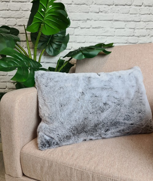 Rectangular cushion in luxury, dense, grey faux fur