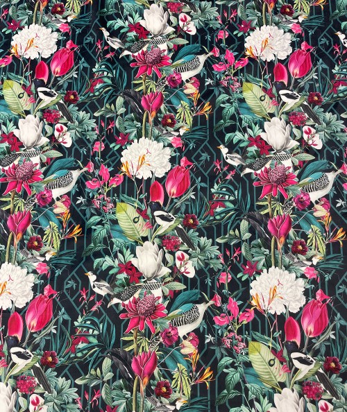 Vibrant floral printed velvet fabric