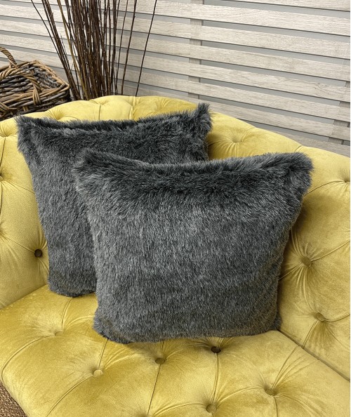 Short haired grey faux fur cushions