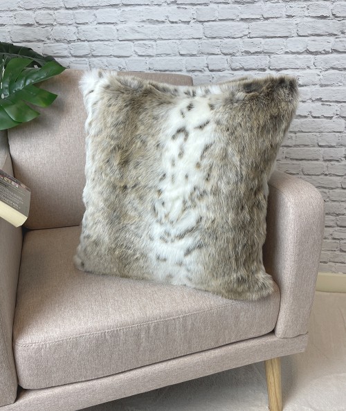 Beige Lynx Faux Fur Cushions