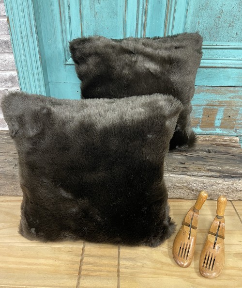 Plain brown faux fur cushions