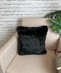 Plain black fur cushions