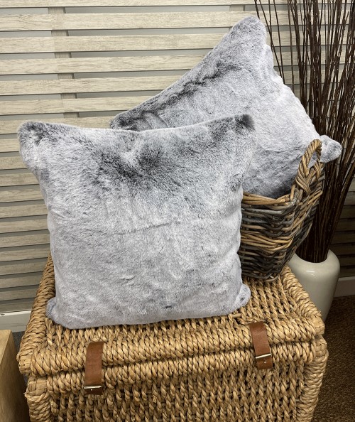 Two tone grey faux fur cushions