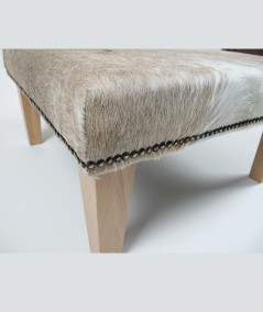 Medium Square Beige Cowhide Footstool 301