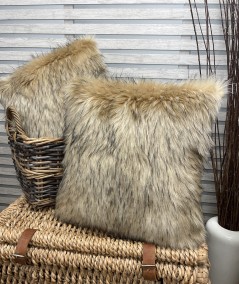 Beige and black faux fur cushions