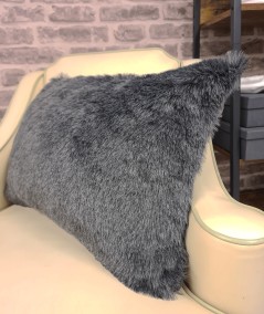 Dark grey rectangular faux fur cushions