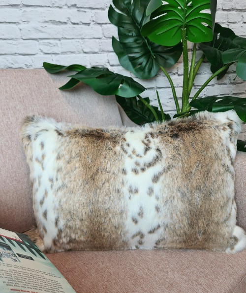 Beige Lynx Rectangular Fur Cushion