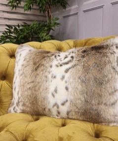 Beige and cream rectangular faux fur cushion