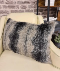 Striped rectangular faux fur cushions