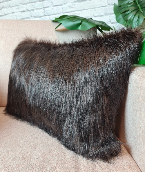 Dark brown rectangular faux fur cushions