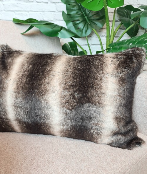 Dark Chinchilla Rectangular Fur Cushion Covers