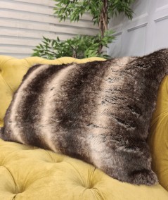 Striped rectangular faux fur cushions