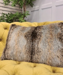 Grey and brown rectangular faux fur cushions