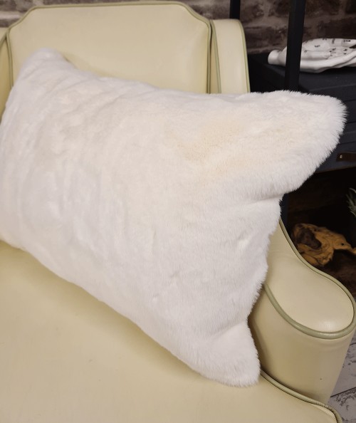 Luxury cream rectangular fur cushions