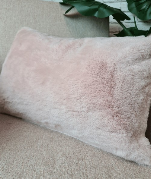 Rectangular pink faux fur cushions