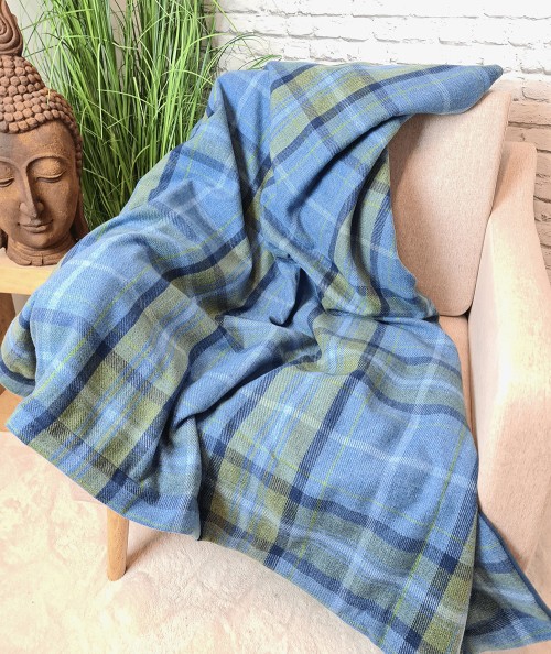 Blue tartan check blanket throw