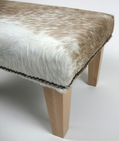 Small Beige and White Cowhide Footstool 313