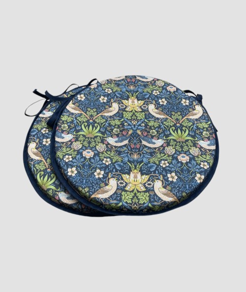 Blue floral bistro seat pads with ties