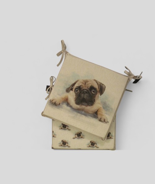 Large Pug reversible square seat pads with printed backs