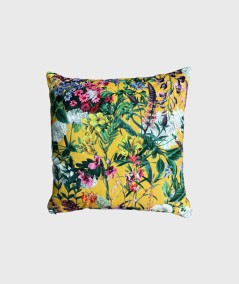 Vibrant yellow floral printed cushion