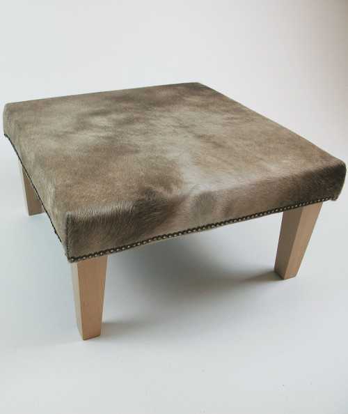 Medium Mottled Beige Cowhide Footstool 328