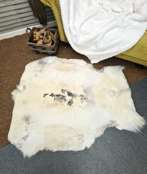 Large pale reindeer skin rug