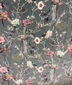 Close up image of the Chinoiserie printed velvet