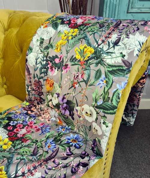 Multi-coloured flowery velvet throw